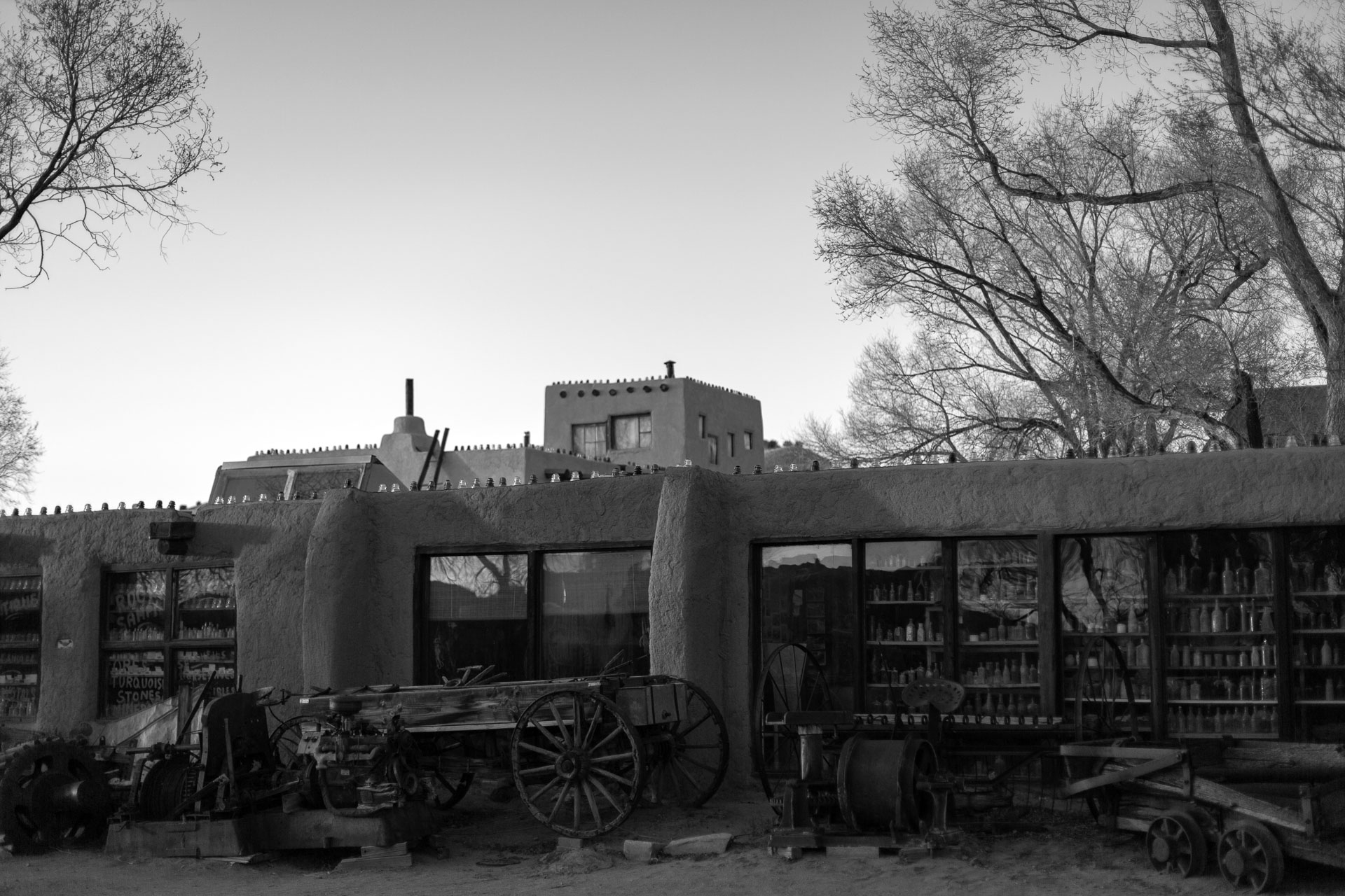 adobe house in black and white.