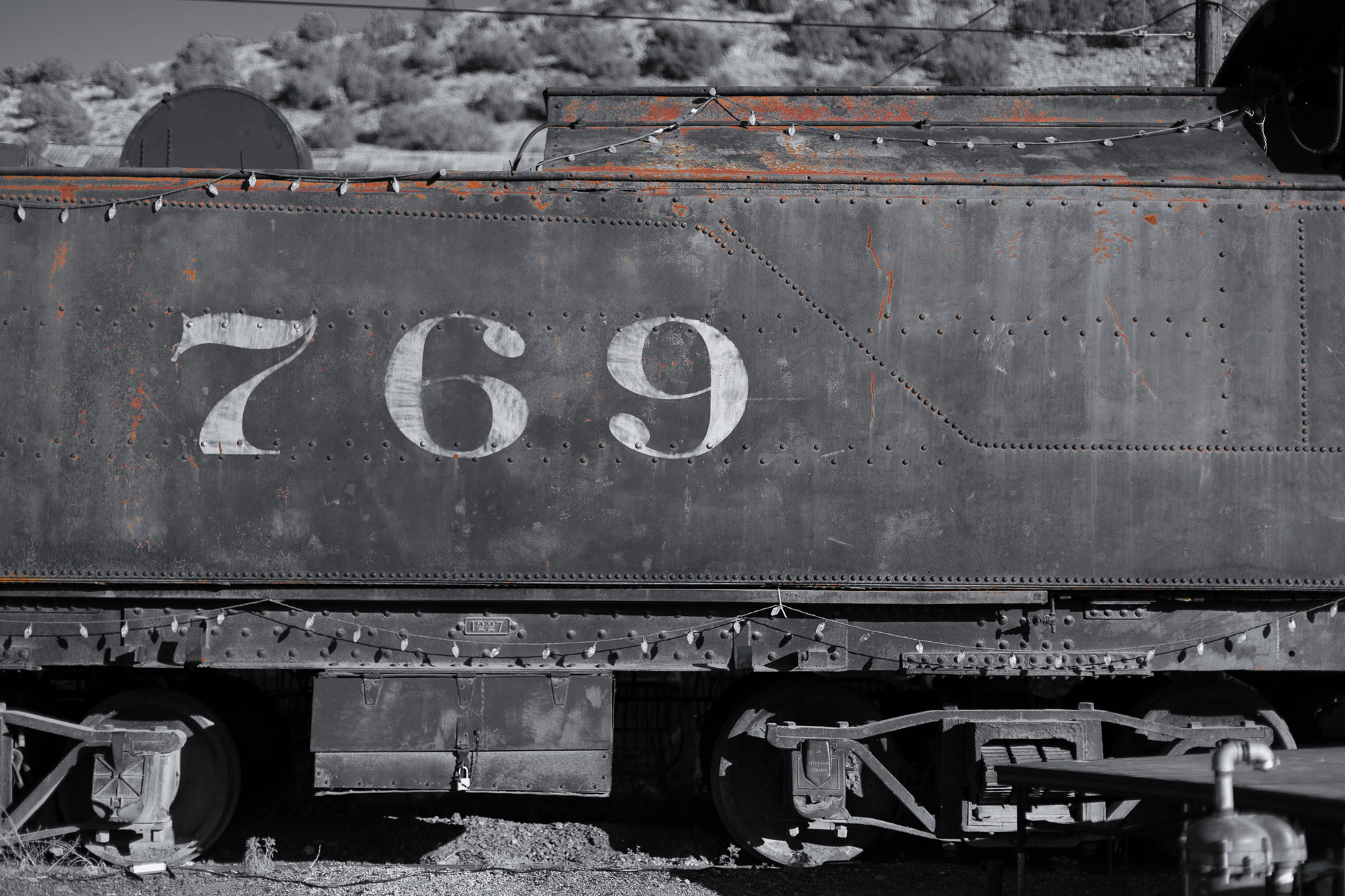 old train car with 769 painted on the side.