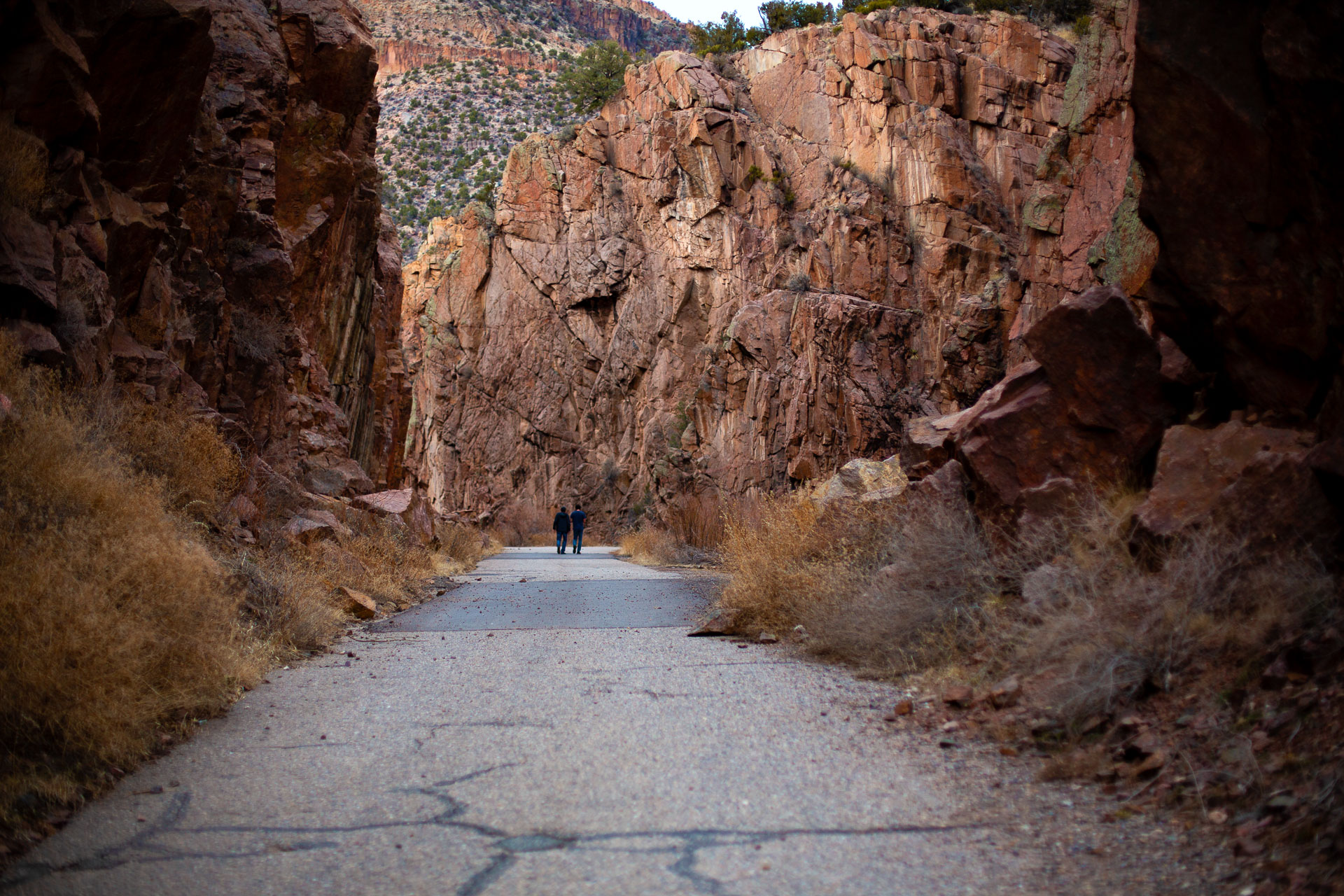 two people walking in the distance.